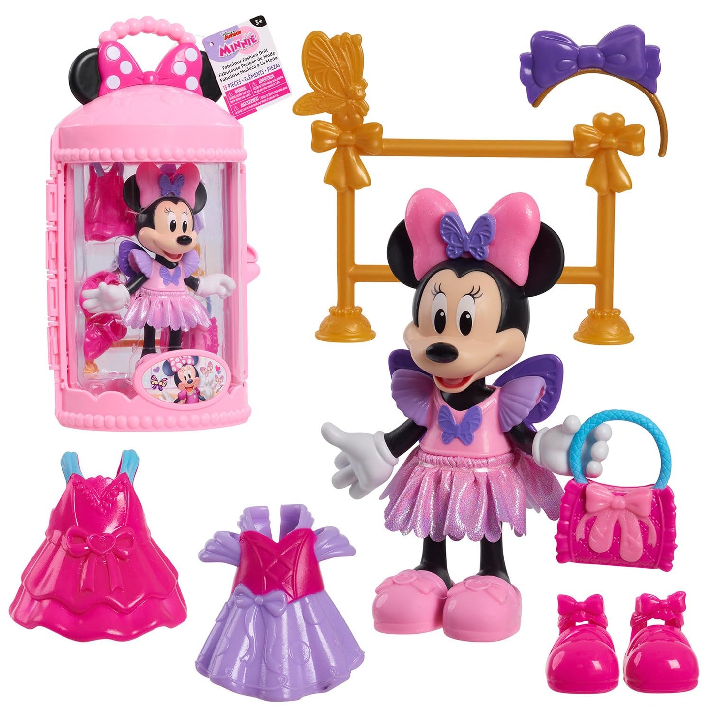 Disney Junior Minnie Mouse Fabulous Fashion Ballerina Doll, 13-piece Doll and Accessories Set, Kids Toys for Ages 3 Up by Just Play