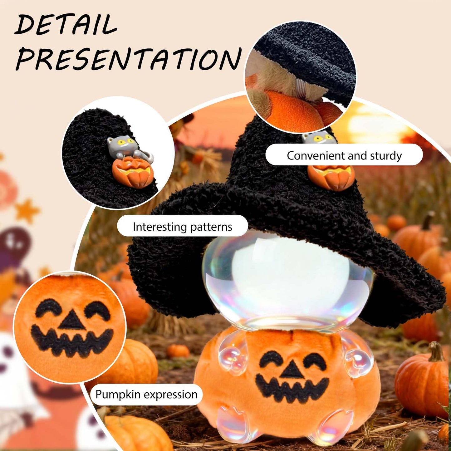 VPDSLABUBU Halloween Doll Costume Set for 6.7" Dolls – Pumpkin Overalls & Witch Hat, Cute Dress-Up Outfit for Collectors