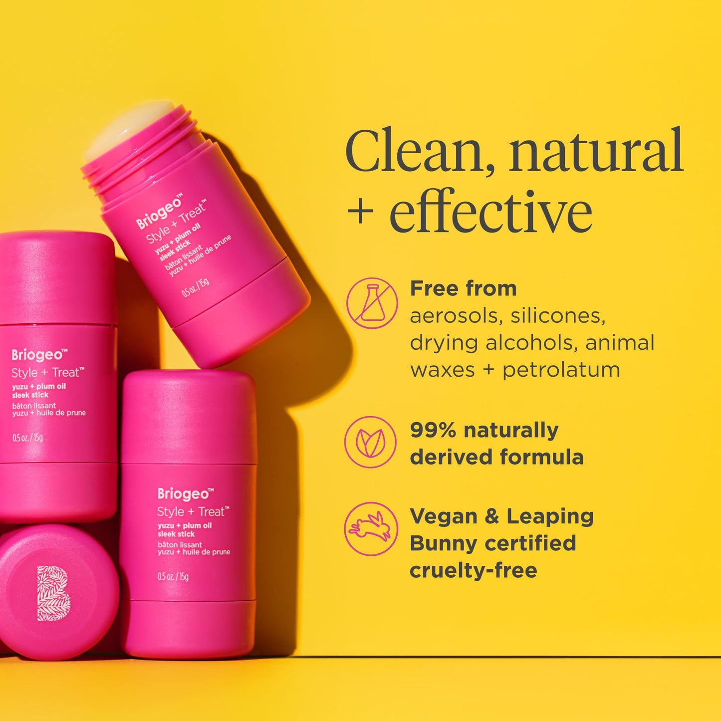 Briogeo Style + Treat Yuzu & Plum Oil Sleek Stick – Vegan Wax Hair Stick for Flyaways, Non-Greasy, Travel-Friendly Styling for All Hair Types, 0.5 oz