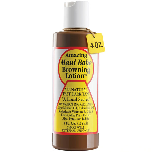 Maui Babe Browning Lotion - Natural Hawaiian Tan Accelerator with Vitamins & Antioxidants, Moisturizing, All Skin Types, 4 fl oz