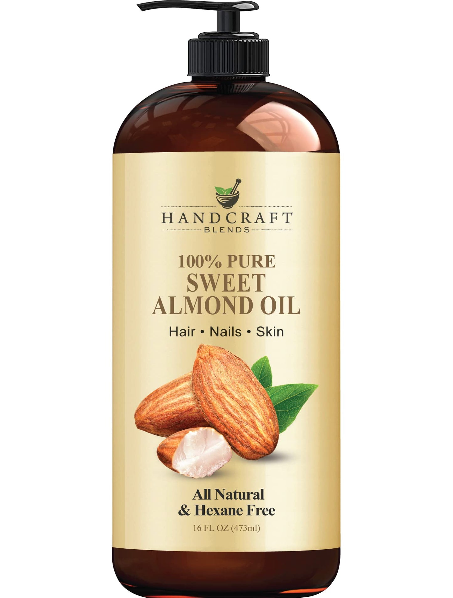 Handcraft Blends Sweet Almond Oil 16 Fl Oz – 100% Pure & Natural Carrier Oil for Skin, Hair & Body – Premium Grade, Hexane-Free, Massage Oil