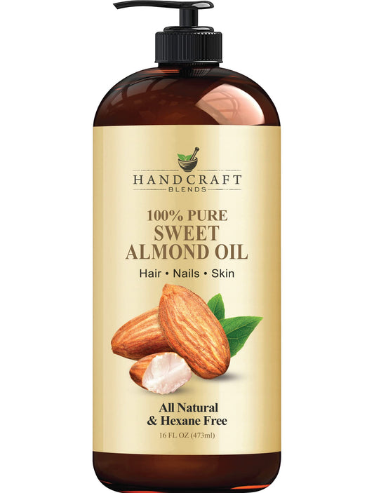 Handcraft Blends Sweet Almond Oil 16 Fl Oz – 100% Pure & Natural Carrier Oil for Skin, Hair & Body – Premium Grade, Hexane-Free, Massage Oil