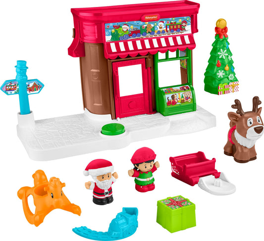 Fisher-Price Little People Toddler Toys Christmas Wonderland Toy Set with Santa Elf & Reindeer Figures for Ages 1+ Years