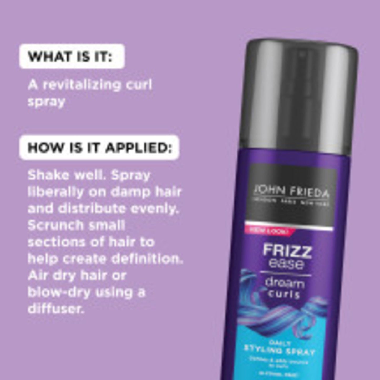 John Frieda Anti Frizz, Frizz Ease Dream Curls Daily Styling Spray for Curly Hair, Magnesium-enriched Formula, 6.7 Oz