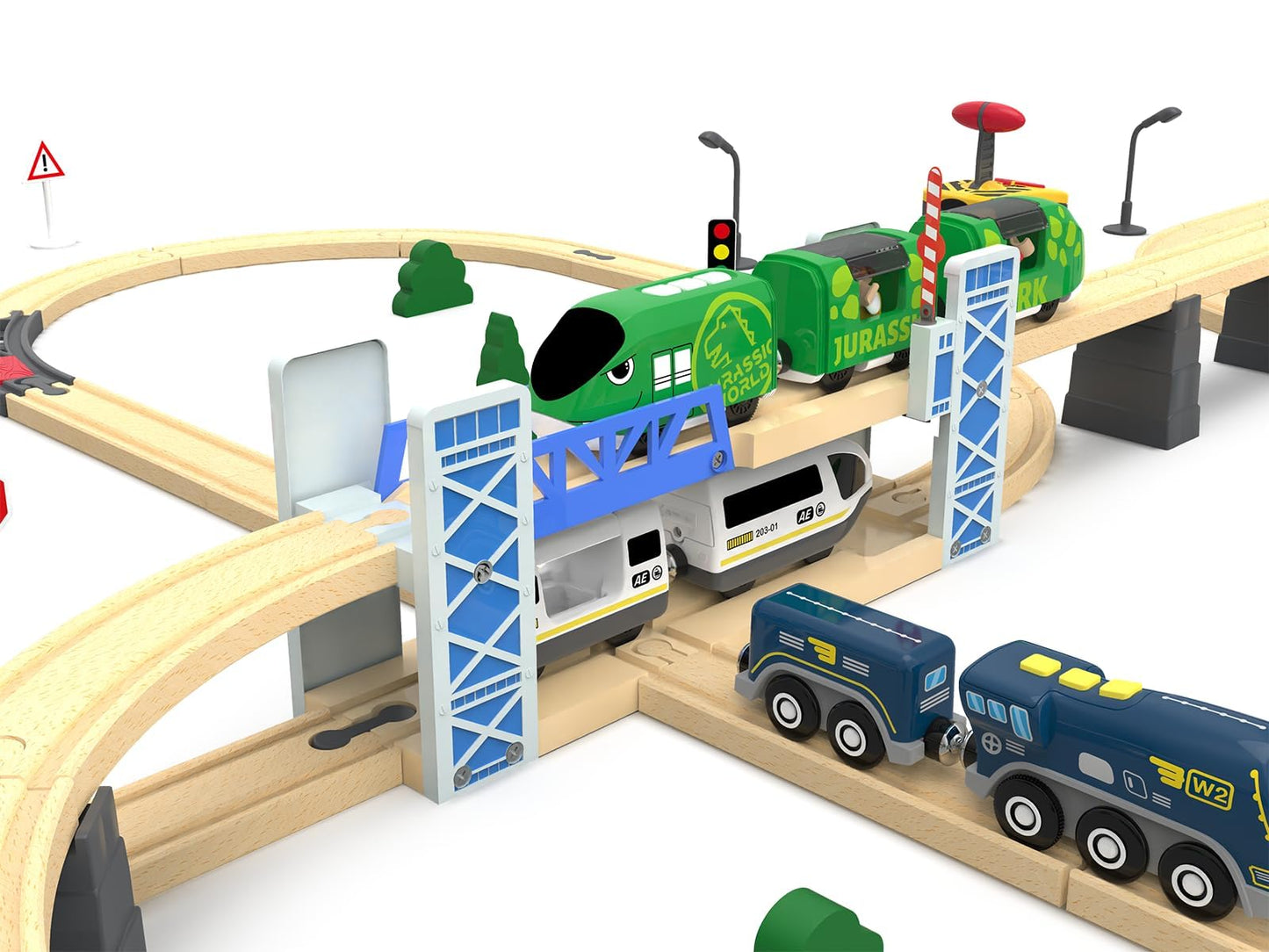 Z MAYABBO Wooden Train Set Accessories Wood Railway Bridge for Railroad Tracks, 2-Level Overpass Compatible for All Railway Tracks System