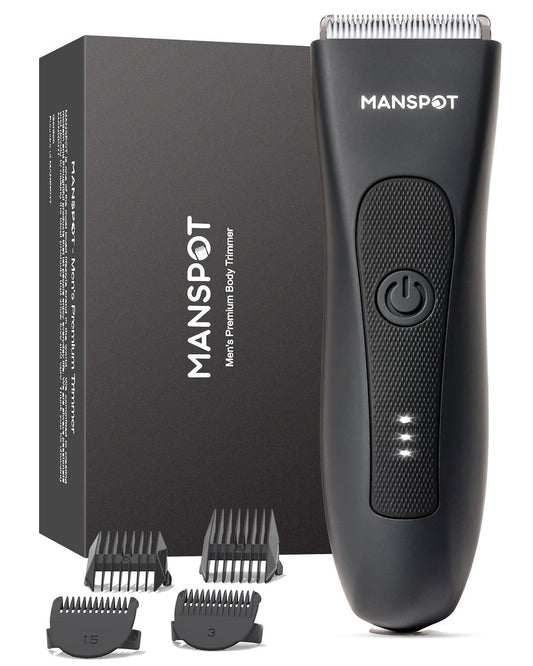 MANSPOT Groin & Body Hair Trimmer for Men | Waterproof Electric Ball & Pubic Shaver | 4 Guards, Replaceable Ceramic Blades, 90-Min Runtime