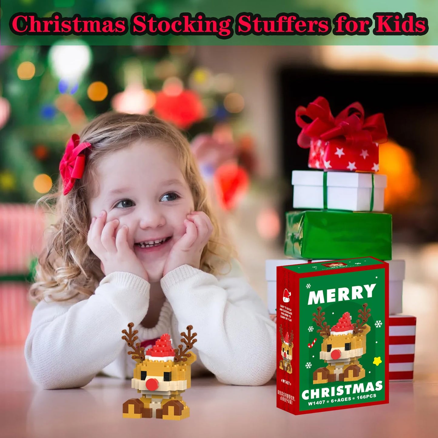 Eqkasio Christmas Reindeer Building Blocks, Compatible with Lego, Micro Stacking Toy Set for Kids 6+, Holiday & New Year Gift