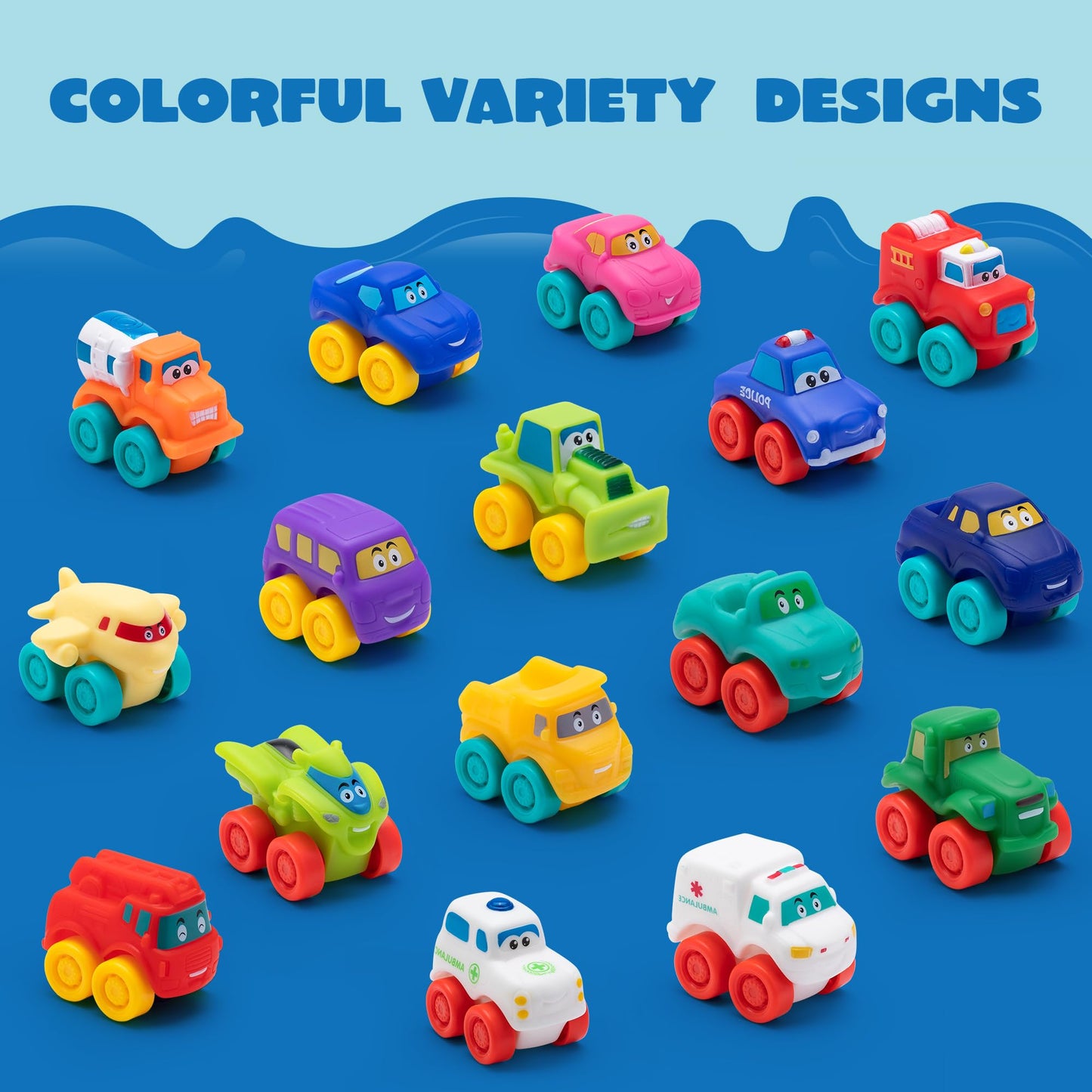 JOYIN Cartoon Mini Rubber Cars Toy Set for Toddlers – Bath, Pool & Beach Fun, Easter Basket Stuffers, Party Favors for Boys & Girls