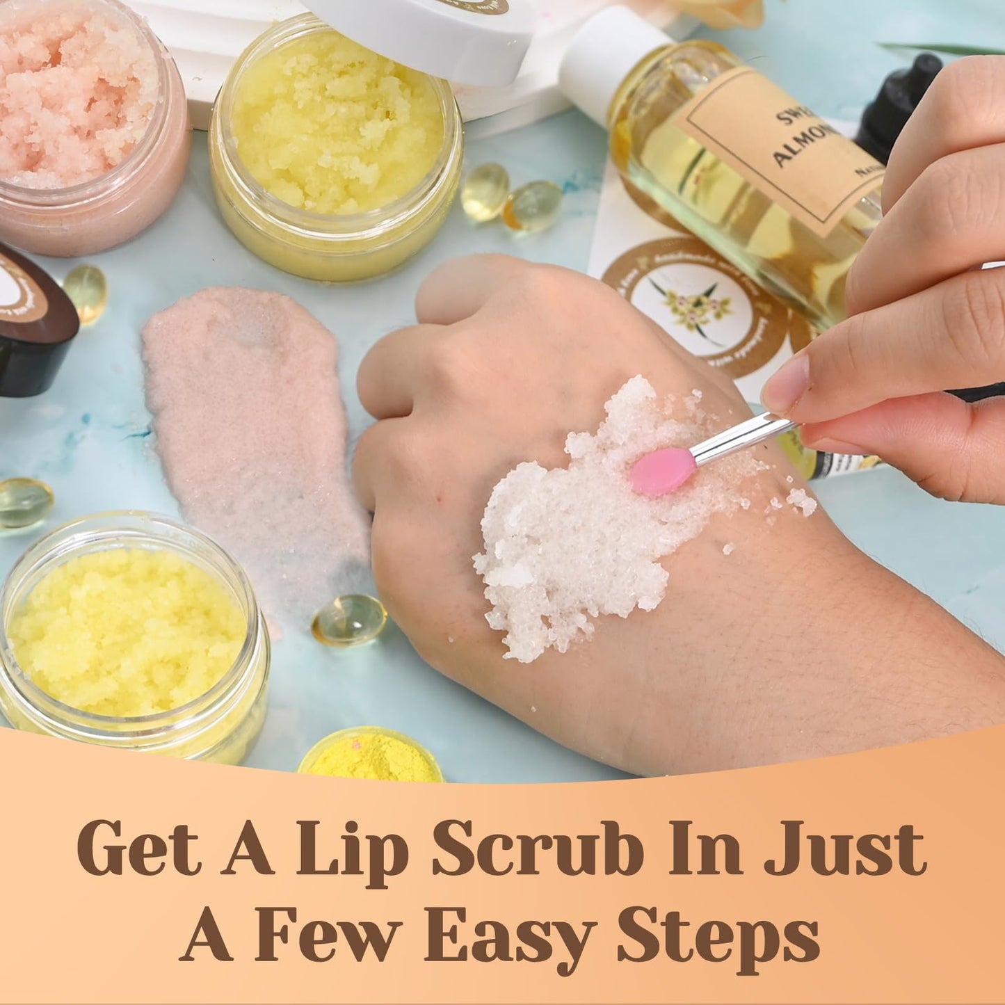 JUYRLE DIY Sugar Lip Scrub Kit, 35pcs – Make Your Own Moisturizing & Exfoliating Lip Scrubs with Shea Butter, Almond & Essential Oils