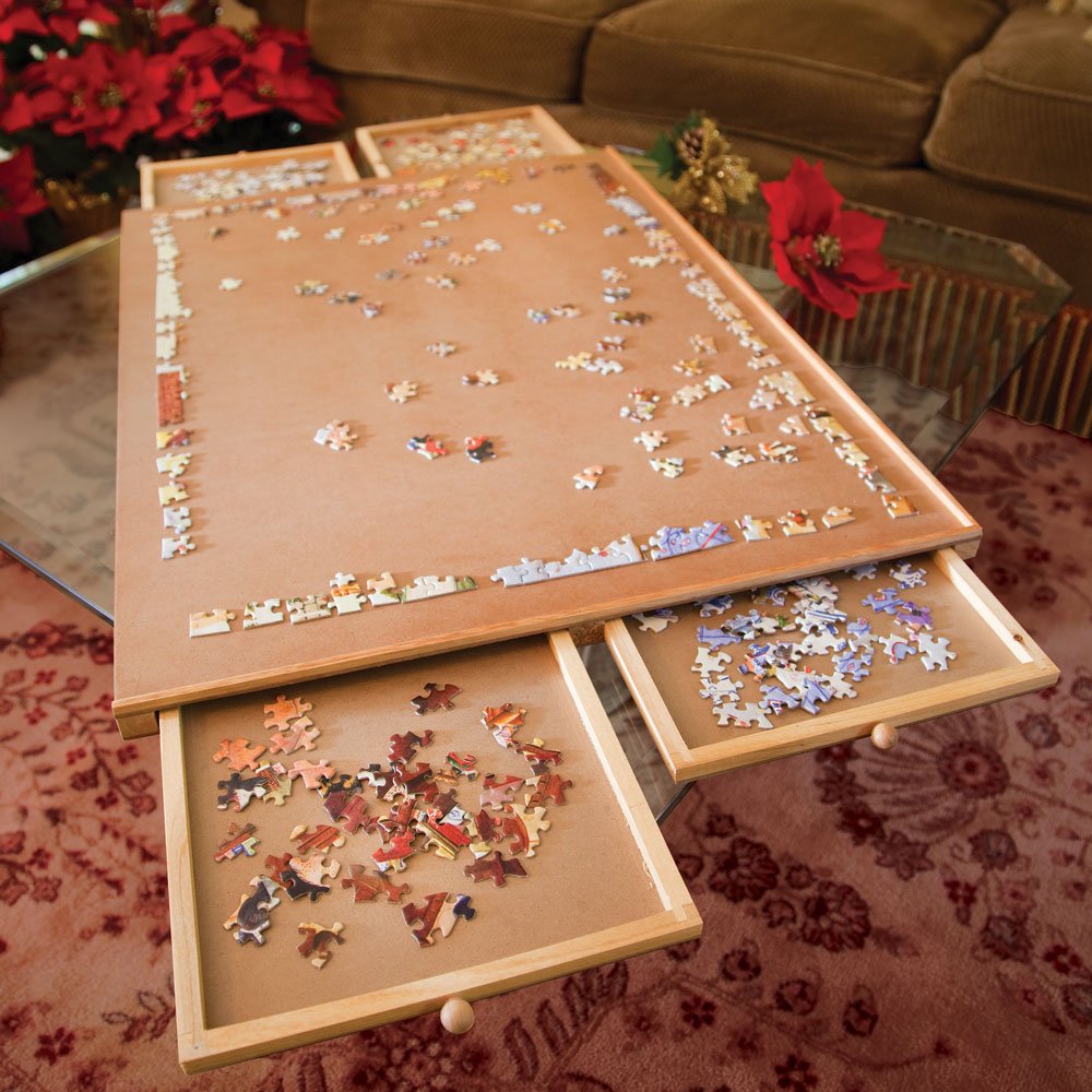 Bits and Pieces Puzzle Board with Drawers – 1000 Piece Jigsaw Puzzle Table Organizer Premium Wooden Puzzle Board for Adults 22.25"x 30" Smooth Non-Slip Surface Portable Puzzle Table with Sorting Trays