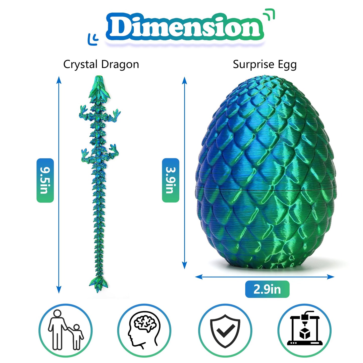 3D Printed Dragon Surprise Egg with Dinosaur Fidget Toy for Kids – Birthday, Halloween & Christmas Gift, Indoor/Outdoor Fun (Green)