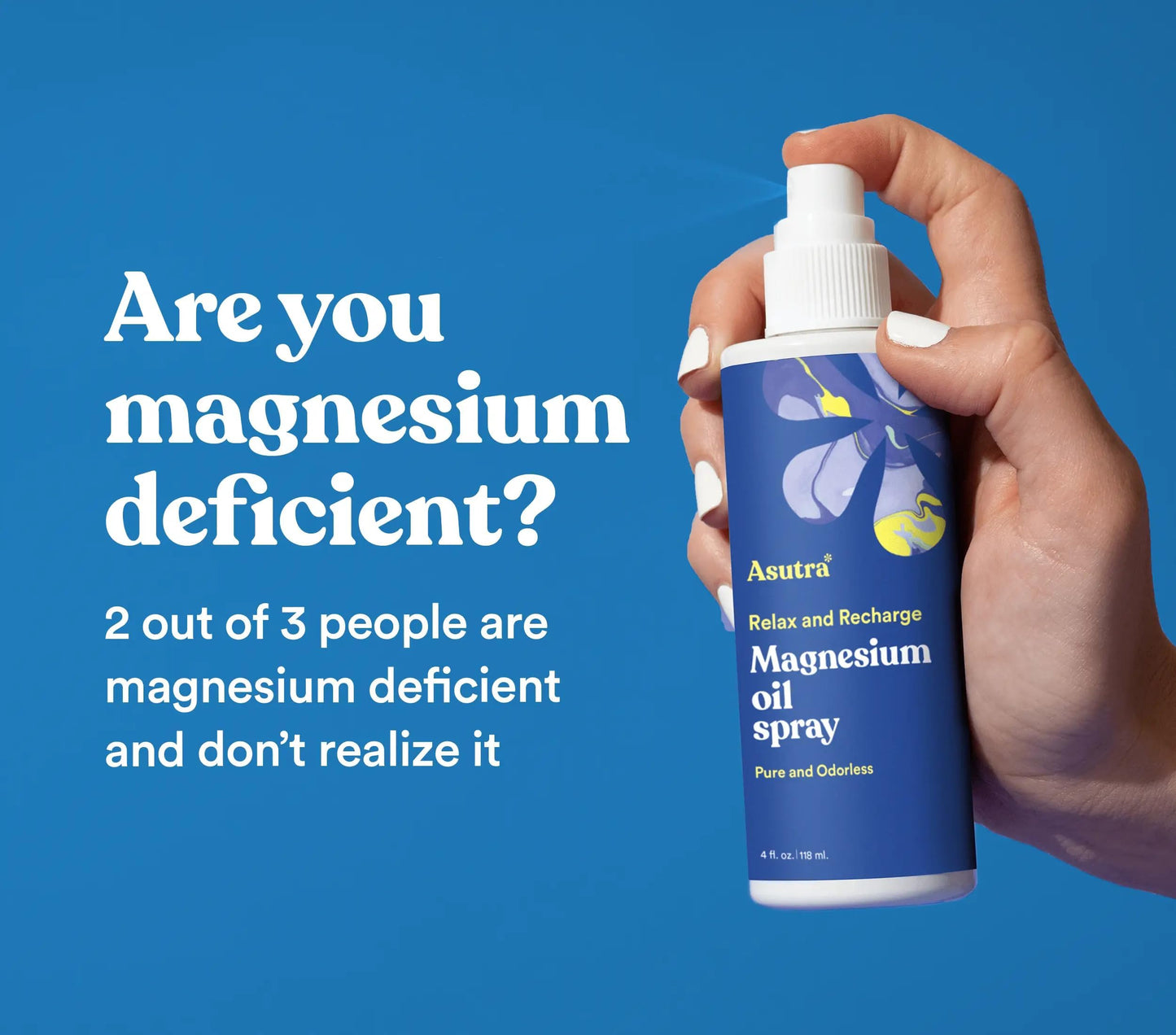 ASUTRA Magnesium Oil Spray, 4 fl oz - Topical Magnesium, Rapid Absorption, Pure, Odorless and Non-Greasy, Magnesium Derived from Zechstein Seabed