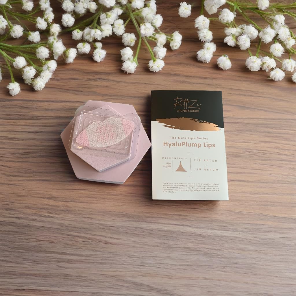 RittZi HyaluPlump Lips 2-Step Lip Care System – 800 Self-Dissolving Microneedles with Hyaluronic Acid, Niacinamide & Peptides for Plumper Lips