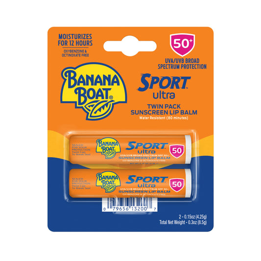 Banana Boat Sport SPF 50 Lip Sunscreen, 2-Pack – SPF Lip Balm for Sun Protection, Beach & Summer Essentials, Twin Pack