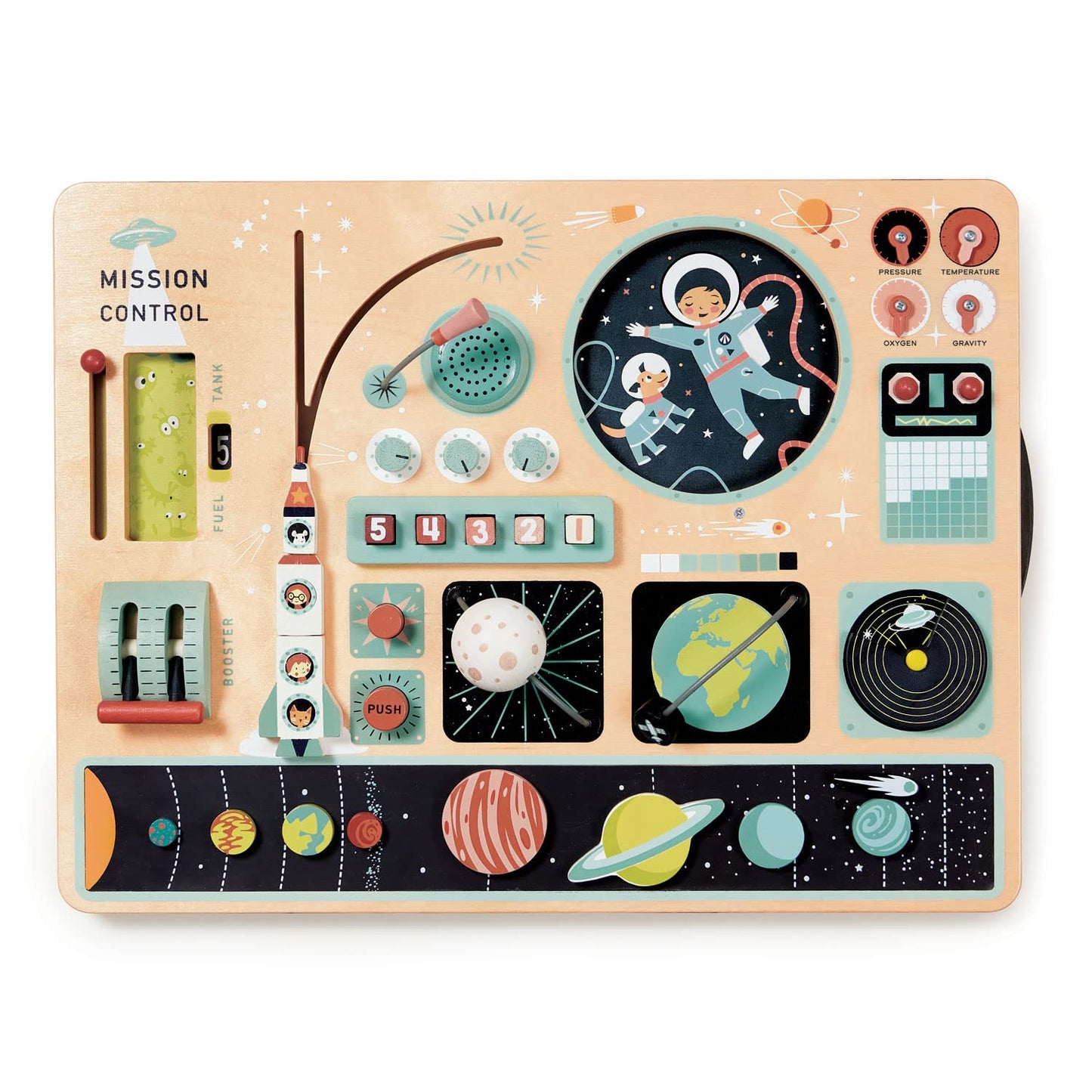 Tender Leaf Toys Wooden Space Station Playset – Rocket Dashboard, Inter-Galactic Mission Activities for Kids Ages 3+, Imaginative STEM Play
