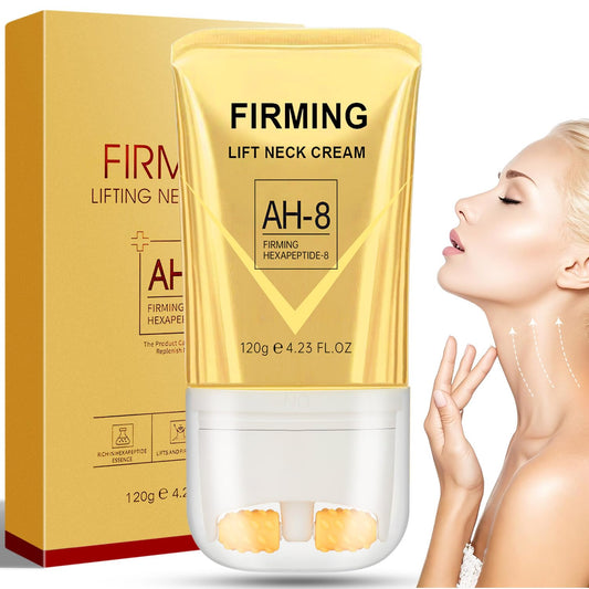 AH-8 Neck Firming Cream with Roller – Deep Moisturizing, Lifts & Firms Crepey Skin for Men & Women, 4.21 FL OZ, Gold