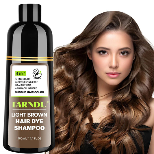 FARNDU Light Brown Hair Dye Shampoo for Gray Hair Coverage - 3 In 1 Natural Hair Color Shampoo for Women & Men, Champu Para Canas Mujer