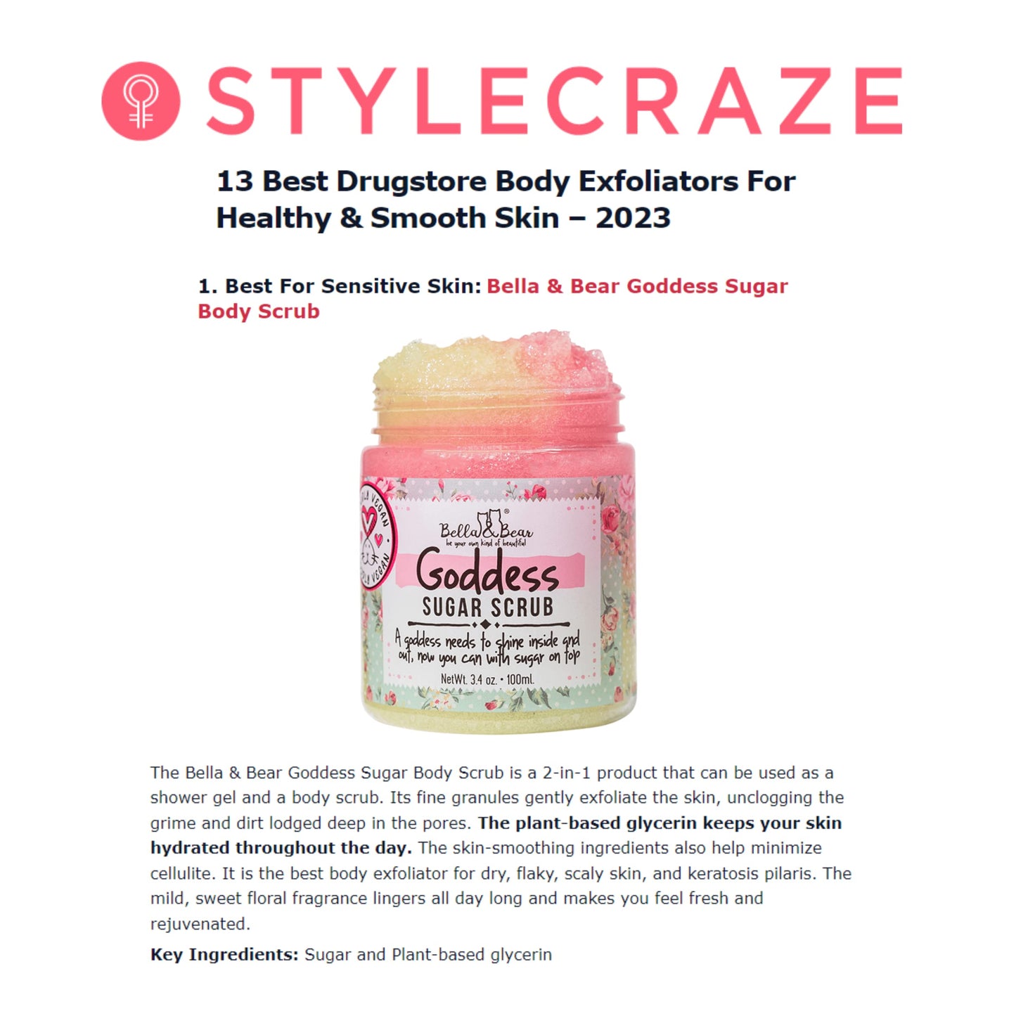 Bella & Bear Goddess Sugar Scrub - Travel Size - Vegan 3.4oz (Travel Size)