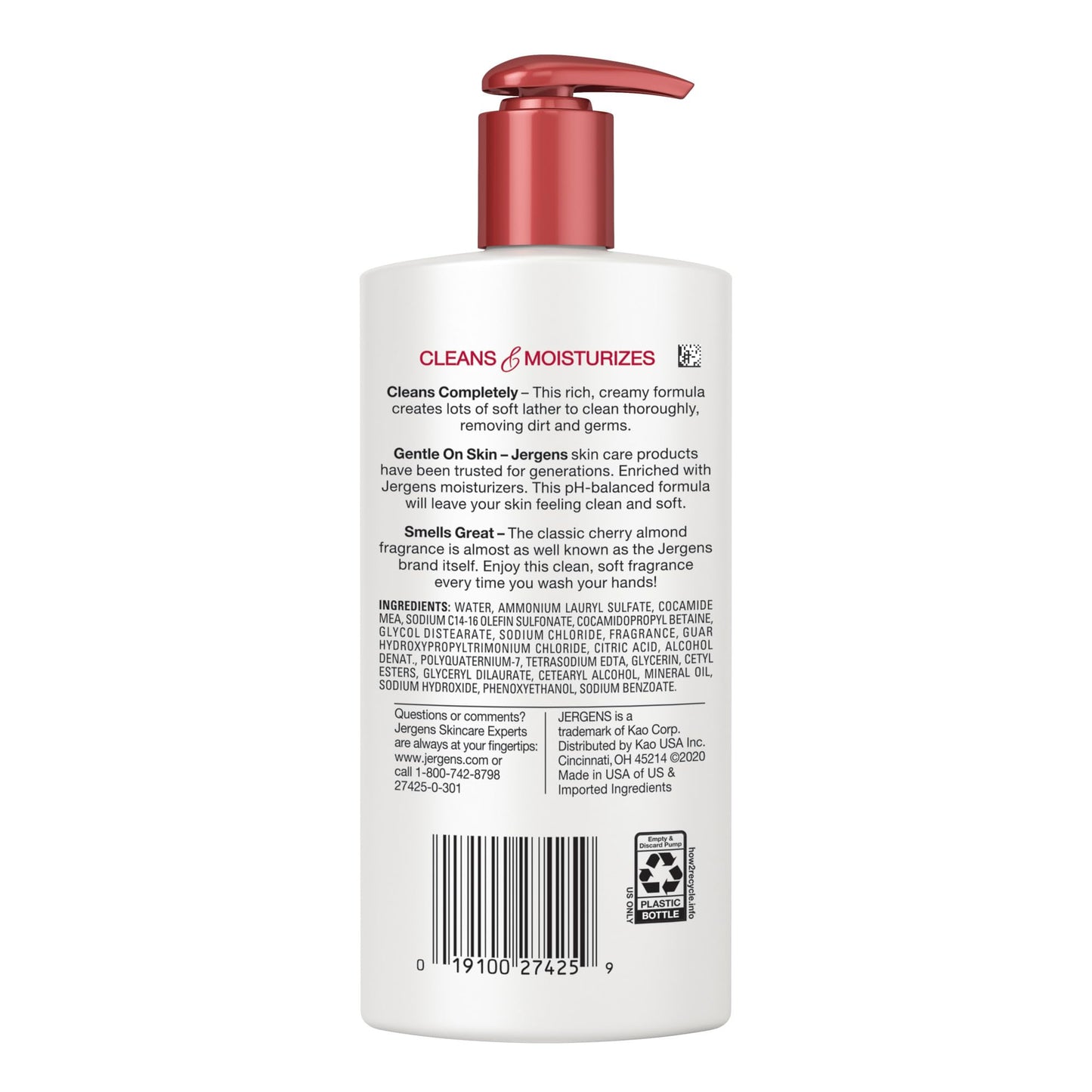 Jergens Extra Moisturizing Hand Soap, Liquid Soap Refill with Jergens Cherry Almond Scent, Hand Wash For Dry Hands, 8.3oz, Pack of 3