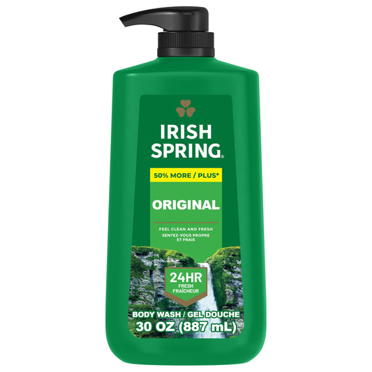 Irish Spring Men's Body Wash Original, 30 fl oz Pump – 24-Hour Freshness, Moisturizing, Paraben-Free, Biodegradable, Cool Fresh Scent