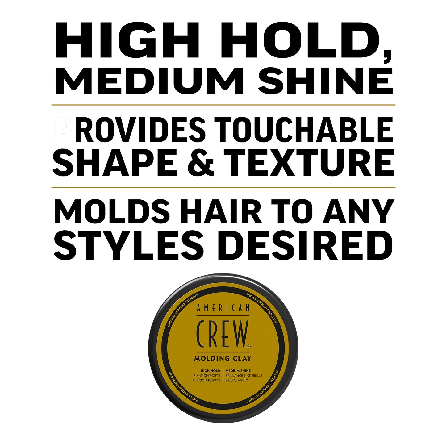 American Crew Men's Hair Molding Clay (OLD VERSION), Like Hair Gel with High Hold with Medium Shine, 3 Oz (Pack of 1)