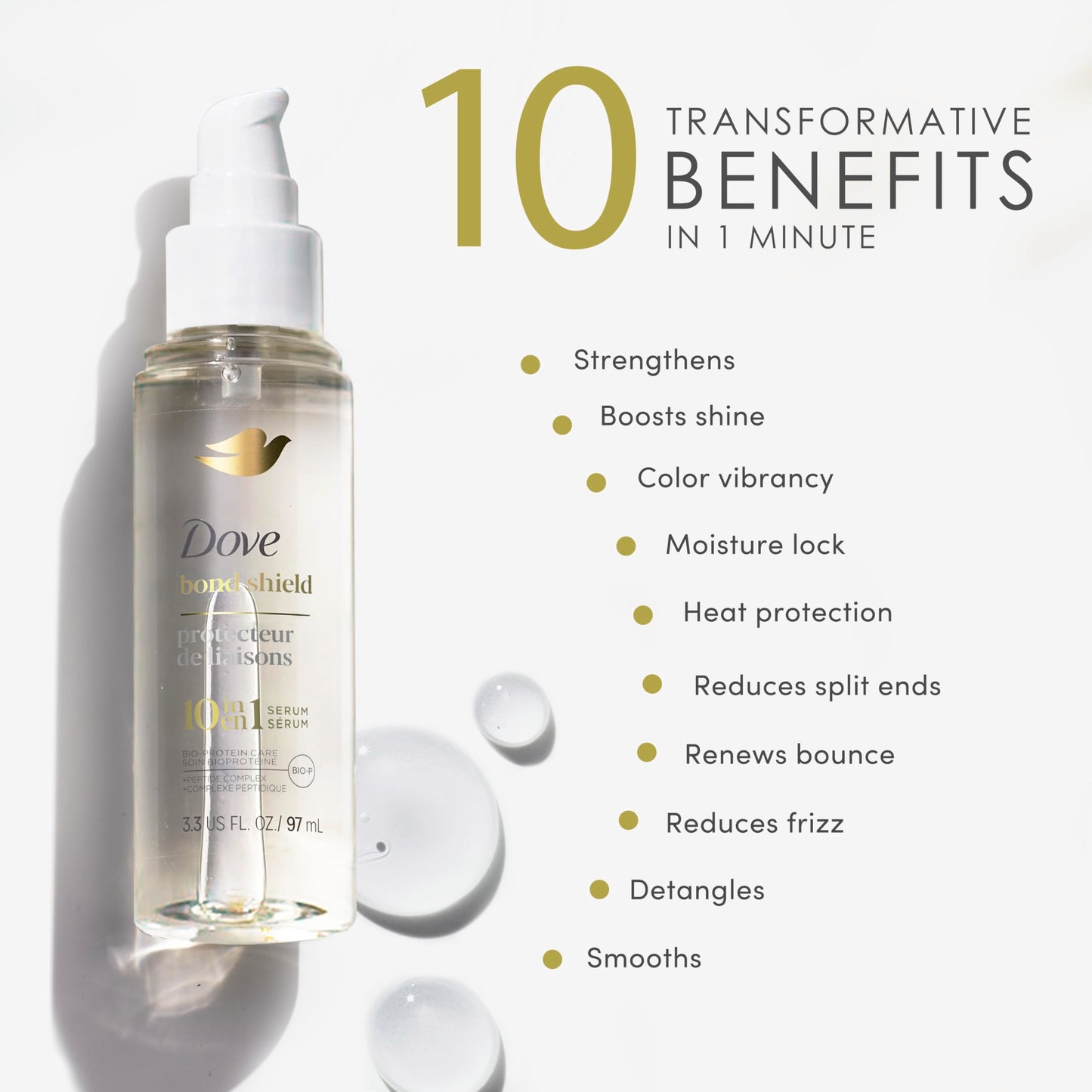 Dove Serum Bond Strength for Chemically Damaged Hair with Bio-Protein Care Technology and Peptide Complex 3.3 Fl Oz