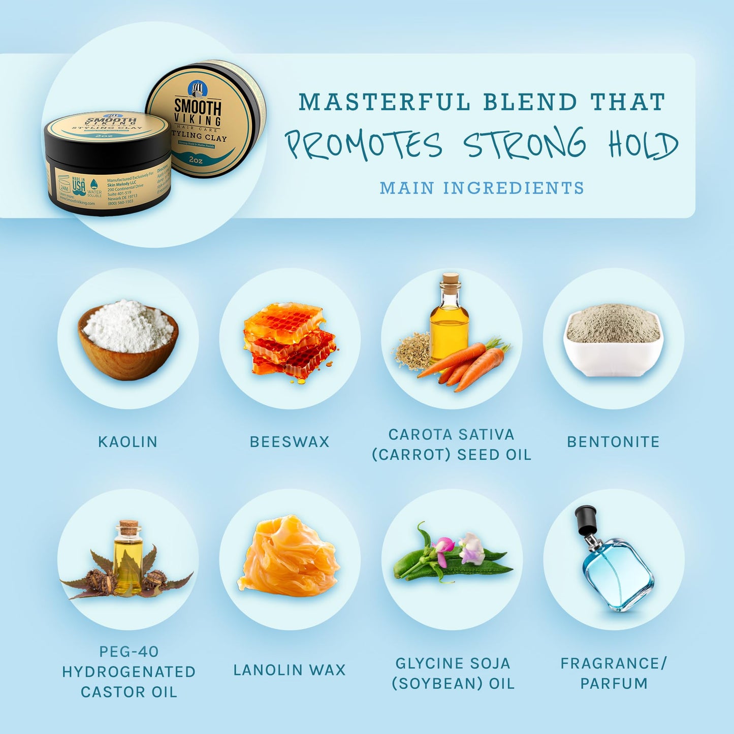 Smooth Viking Hair Clay for Men – Strong Hold, Matte Finish Styling Pomade & Hair Paste, 2oz, Made in USA