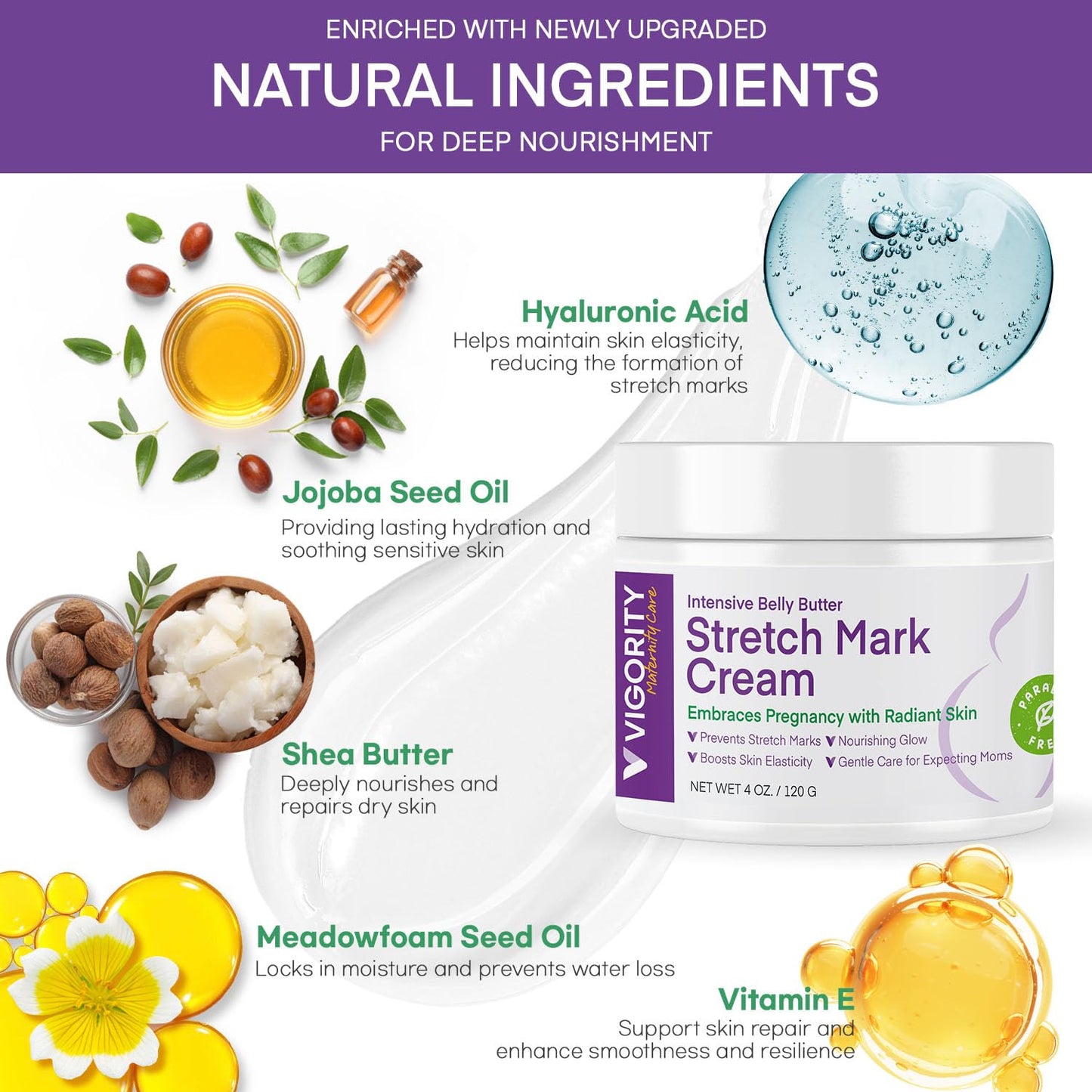 Stretch Mark Cream for Pregnancy - Belly Butter & Massage Lotion to Prevent & Repair Maternity Stretch Marks, 4 oz