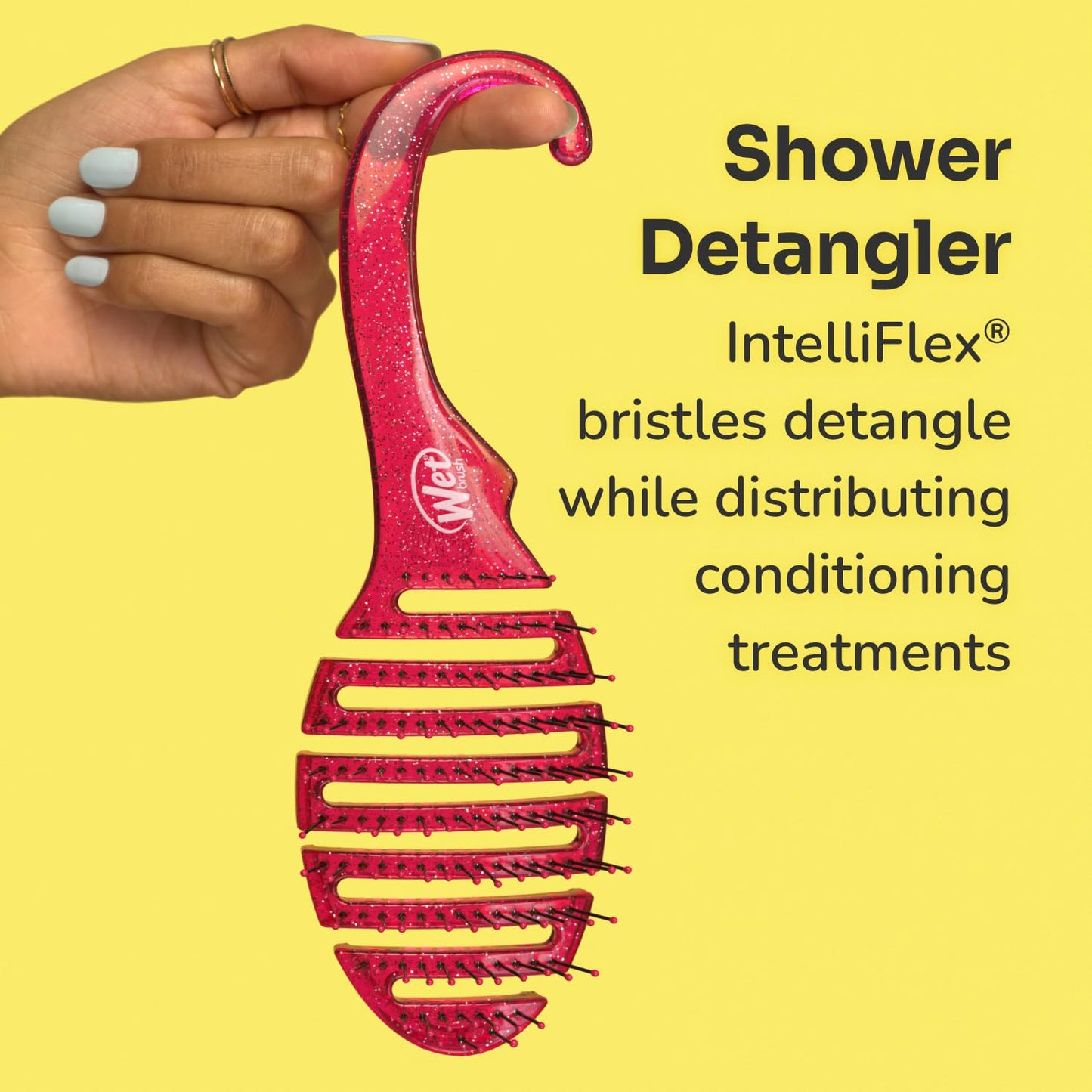 Wet Brush Shower Detangler Hair Brush - Ultra-Soft IntelliFlex Bristles Reduce Pain, Breakage & Split Ends - For Wet/Dry Hair, Men & Women, Pink Glitter