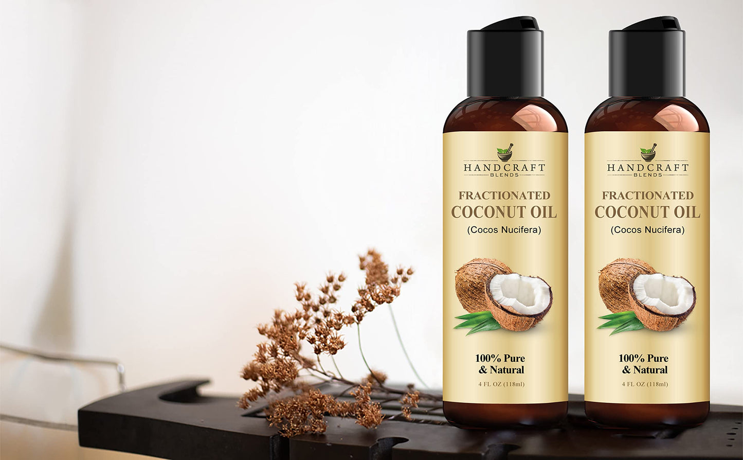 Handcraft Blends Fractionated Coconut Oil - 4 Fl Oz - 100% Pure and Natural - Premium Grade Carrier Oil for Skin and Hair - Hair and Body - Massage