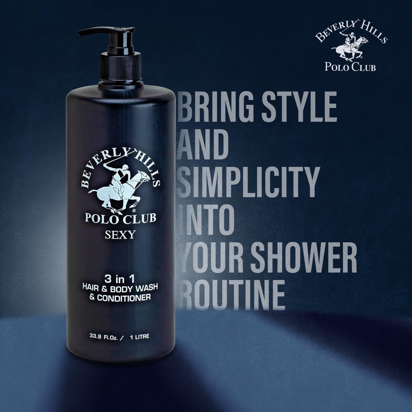 Beverly Hills Polo Club Men's 3 in 1 Shampoo Conditioner and Body Wash Featuring Luxury Scents Blaze Blue Classic and Sexy 33.8 oz BHPC (Sexy)