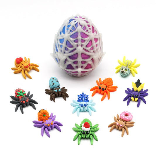 Mini 3D Printed Spider Egg with 10 Unique Glow-in-the-Dark Spiders – Halloween Toys, Cute Animal Surprise Eggs, Party Favors for Kids