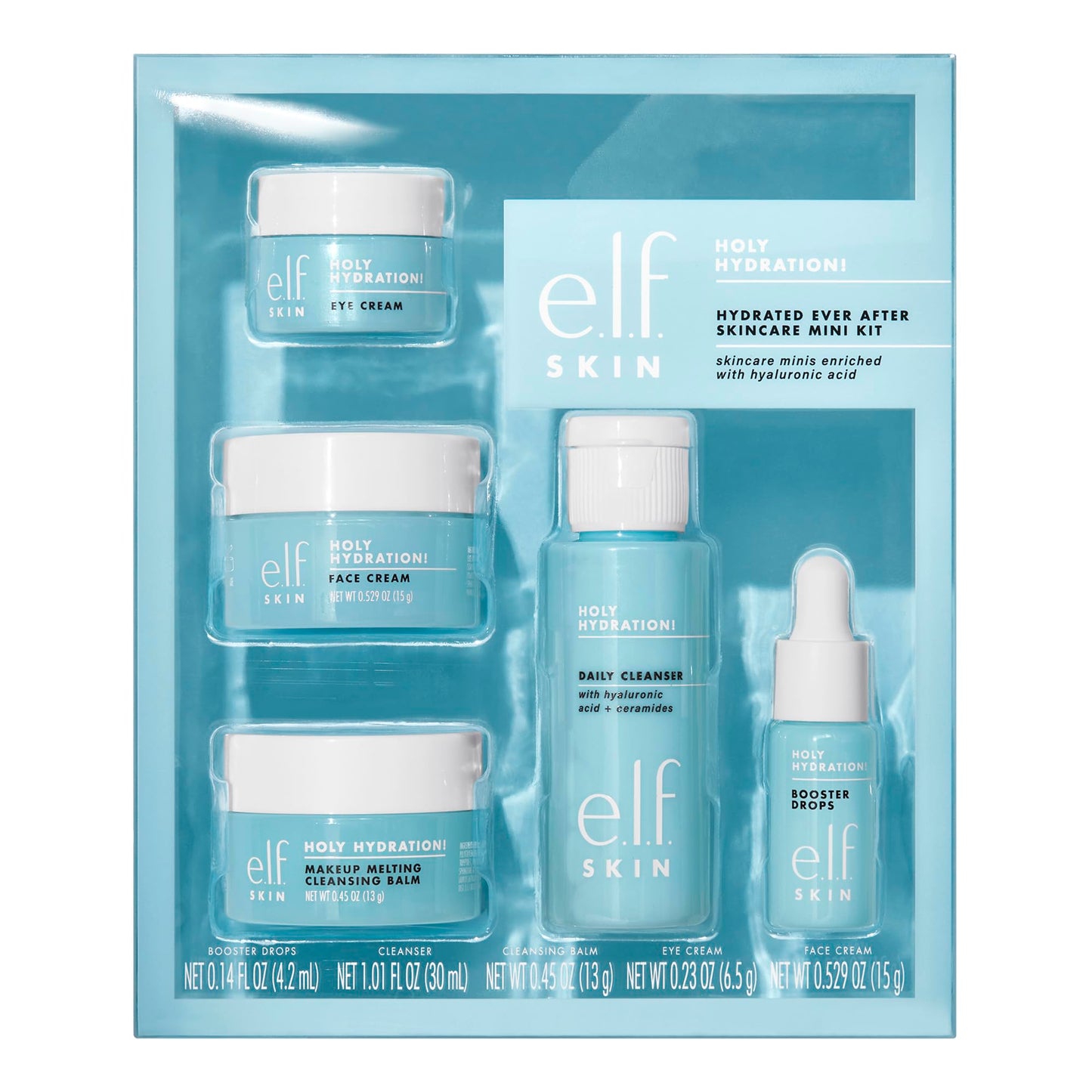 e.l.f. SKIN Holy Hydration! Mini Skincare Kit – Cleanser, Makeup Remover, Moisturizer & Eye Cream, Travel-Friendly Hydrating Set