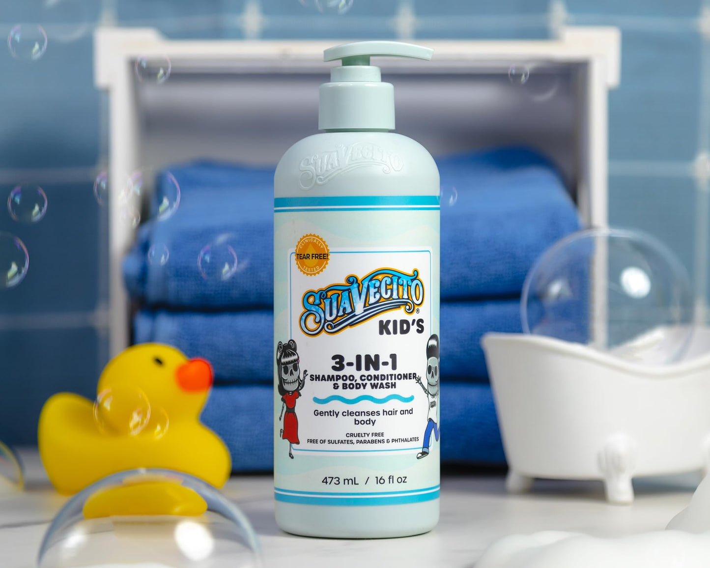 Suavecito Kids 3-in-1 Shampoo, Conditioner & Body Wash, Milk & Honey Scent, 16oz Pump – Tear-Free, Sulfate, Paraben & Phthalate-Free, Cruelty-Free