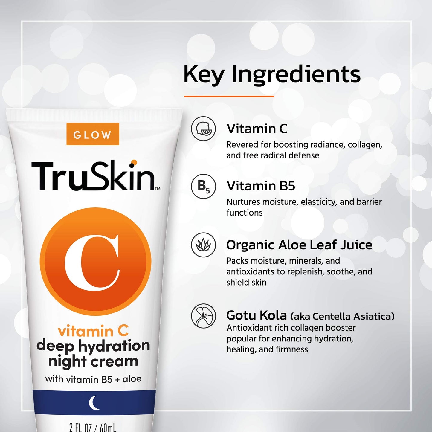 TruSkin Vitamin C Night Cream – Brightening & Hydrating Face & Neck with Cocoa Butter, Vitamin B5 & Botanical Oils, 2 fl oz