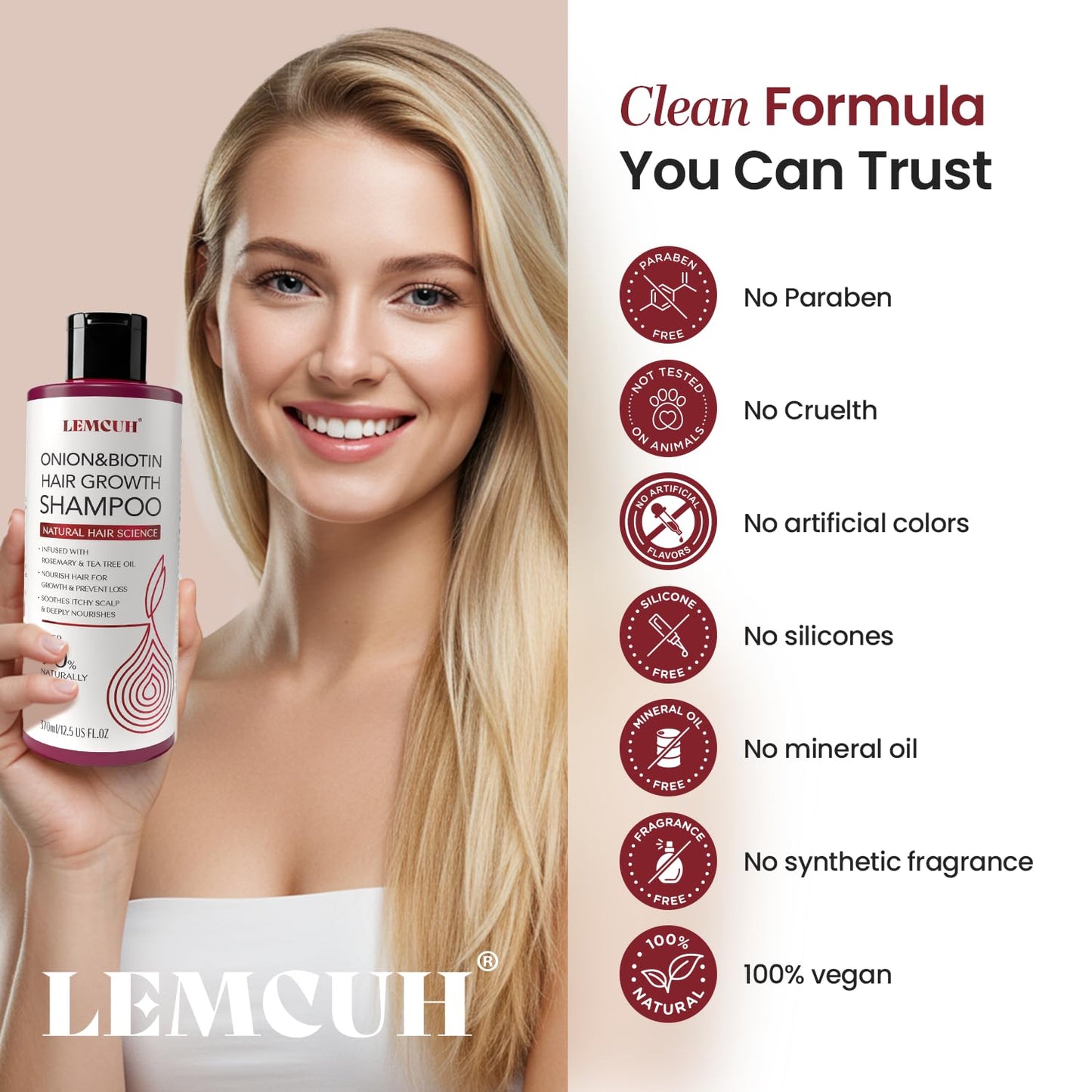 Onion & Biotin Hair Growth Shampoo with Rosemary & Tea Tree Oil – Anti Hair Loss & Thickening Formula for Strong, Healthy Hair (12.5 Fl Oz)