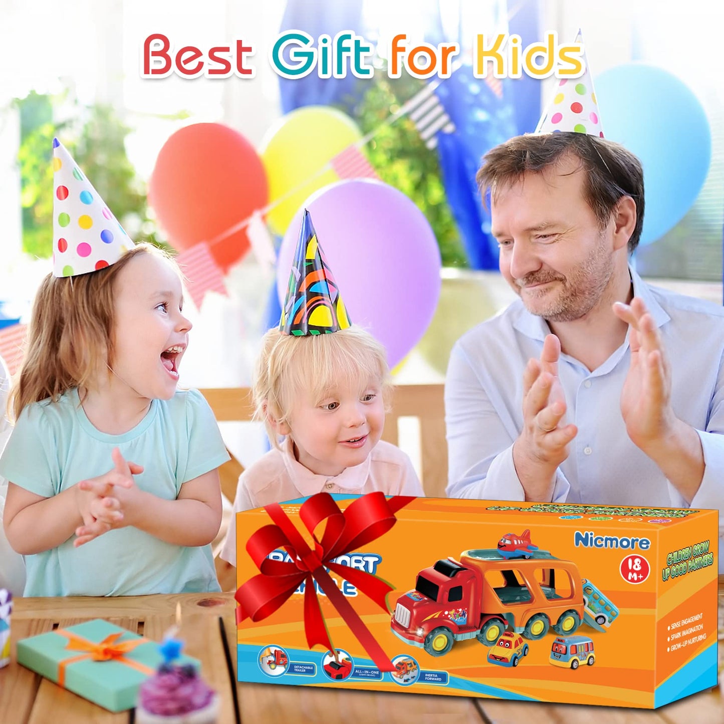 Nicmore Carrier Truck Toddler Toys Car, 5-in-1 Transport Playset for Kids Ages 18M-4 Years, Birthday & Christmas Gift for Boys and Girls