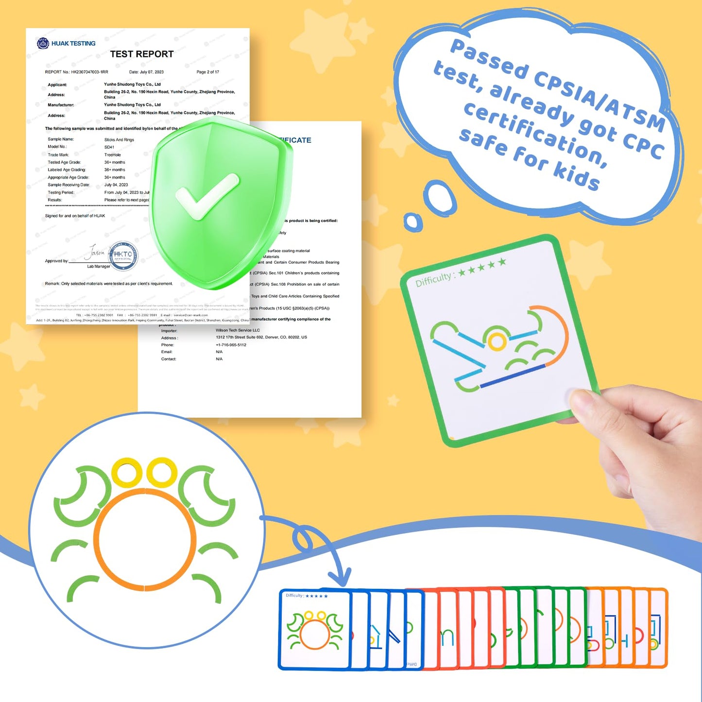 142pcs Wooden Pattern Blocks & Tangram Puzzle Set – STEM Brain Teaser, Montessori Activity Toy for Kids Ages 3-5, Gift for Boys & Girls