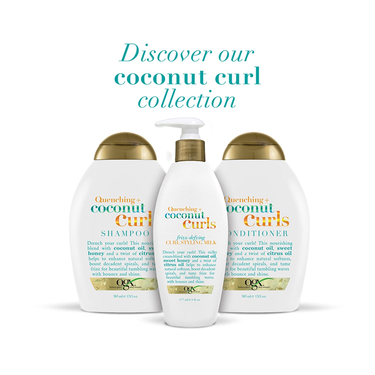 OGX Quenching + Coconut Curls Styling Milk, Frizz-Defying Leave-In Treatment with Coconut Oil, Citrus & Honey, Paraben & Sulfate-Free, 6 fl oz