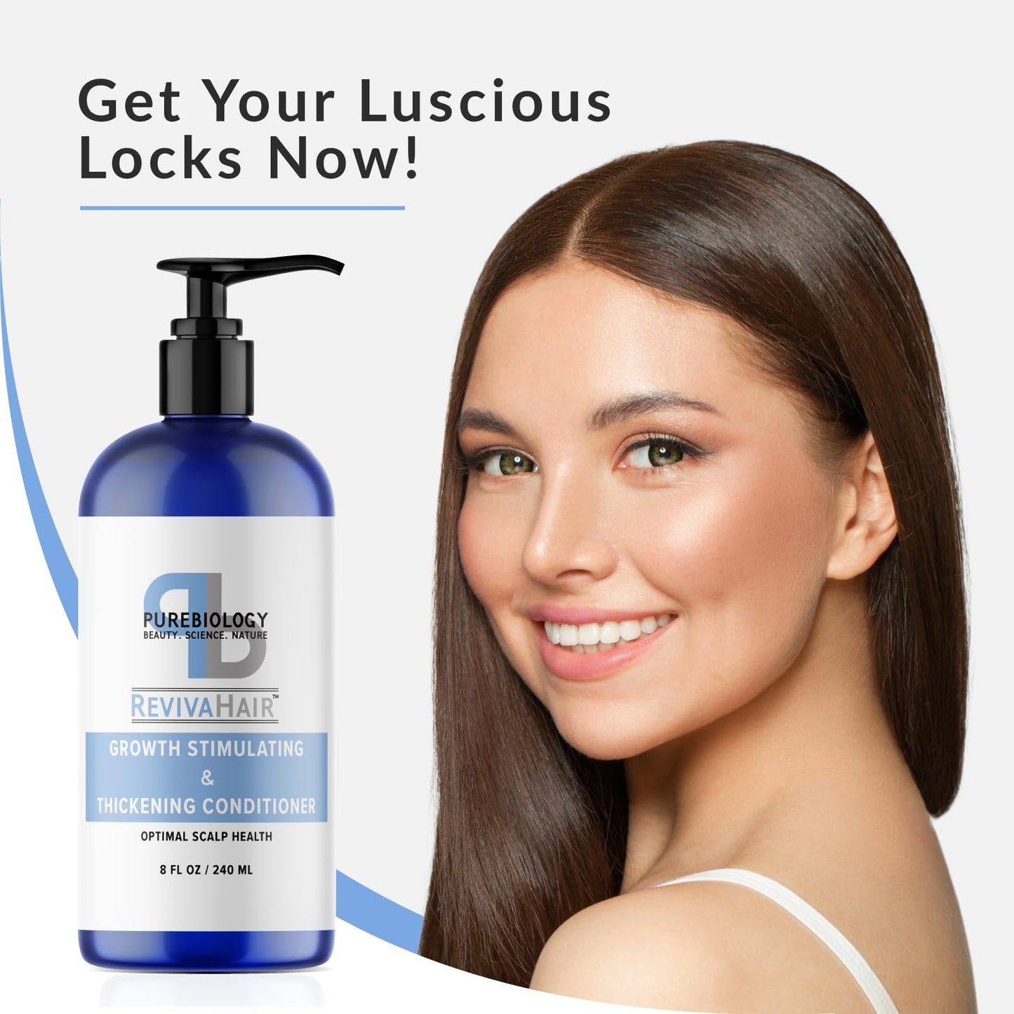 Pure Biology 8 Fl Oz Biotin Volumizing Hair Conditioner with Coconut, Argan & Rosemary Oils for Thinning and Dry Hair