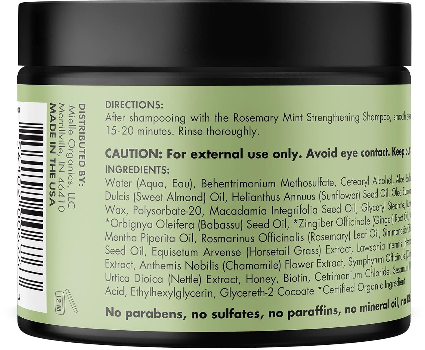 Mielle Organics Rosemary Mint Strengthening Hair Mask – Deep Conditioner with Biotin, Honey & Coconut Oil for Damaged, Dry Hair, 12 Oz