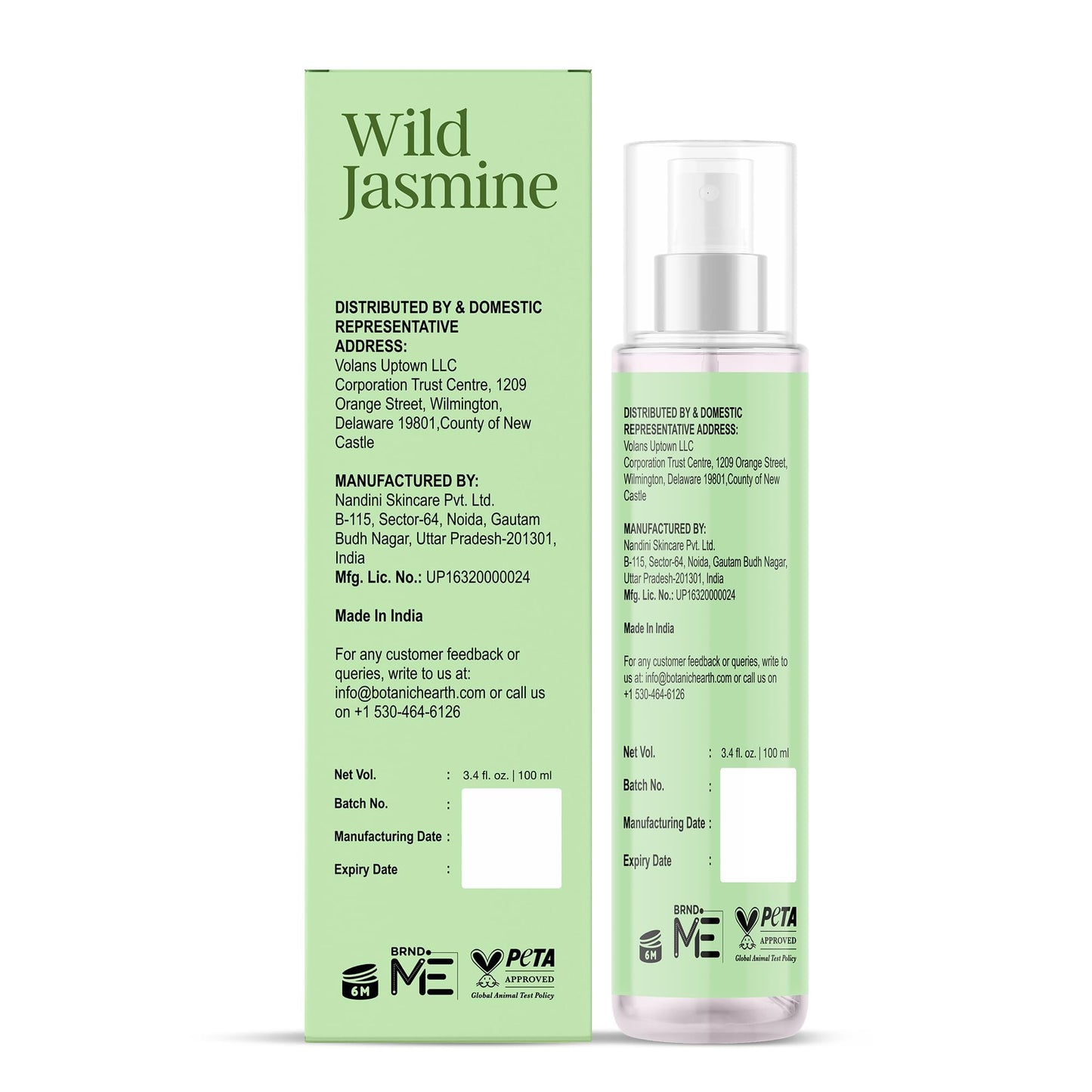 Botanic Hearth Wild Jasmine Hair & Body Perfume Mist with Hyaluronic Acid, Alcohol-Free, Long Lasting Hydrating Body & Hair Spray, 3.4 fl oz / 100 ml
