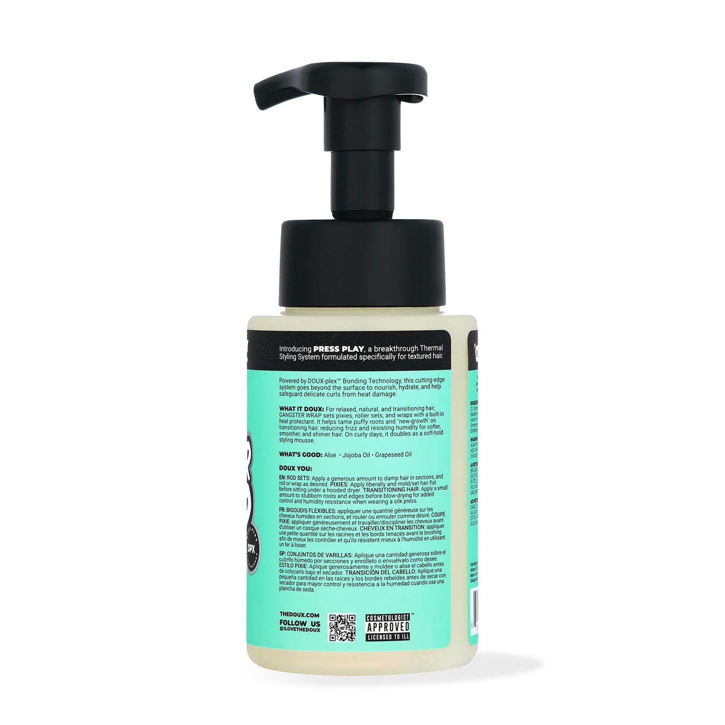 The Doux GANGSTER WRAP Foaming Wrap Lotion – Heatless Curl & Anti-Frizz Mousse with Heat Protection for Blowouts, Roller Sets & Pixie Cuts