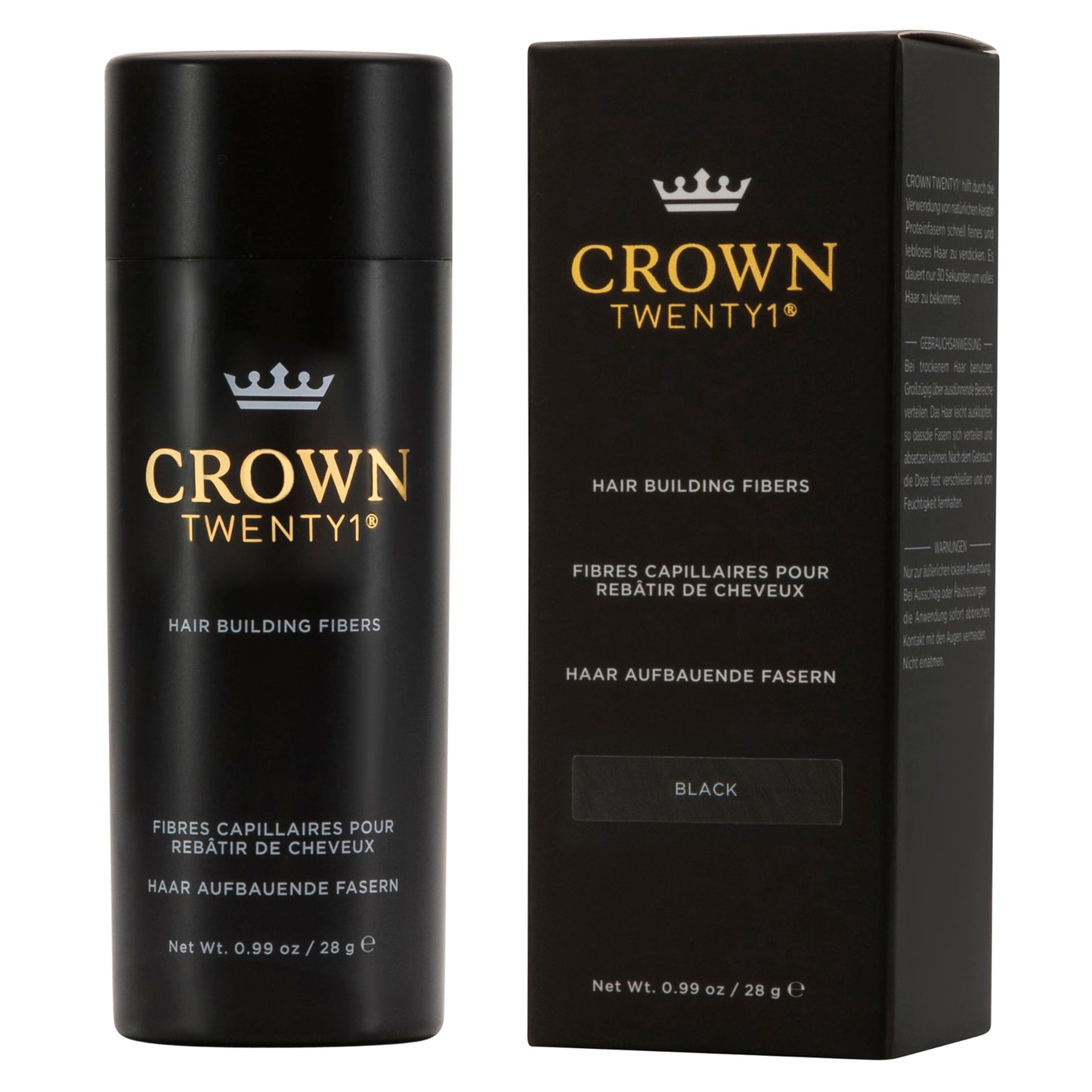 CROWN Hair Building Fibers 28g – Instantly Conceals Thinning Hair for Fuller, Thicker Look – Natural Keratin Hair Concealer for Men & Women, Black