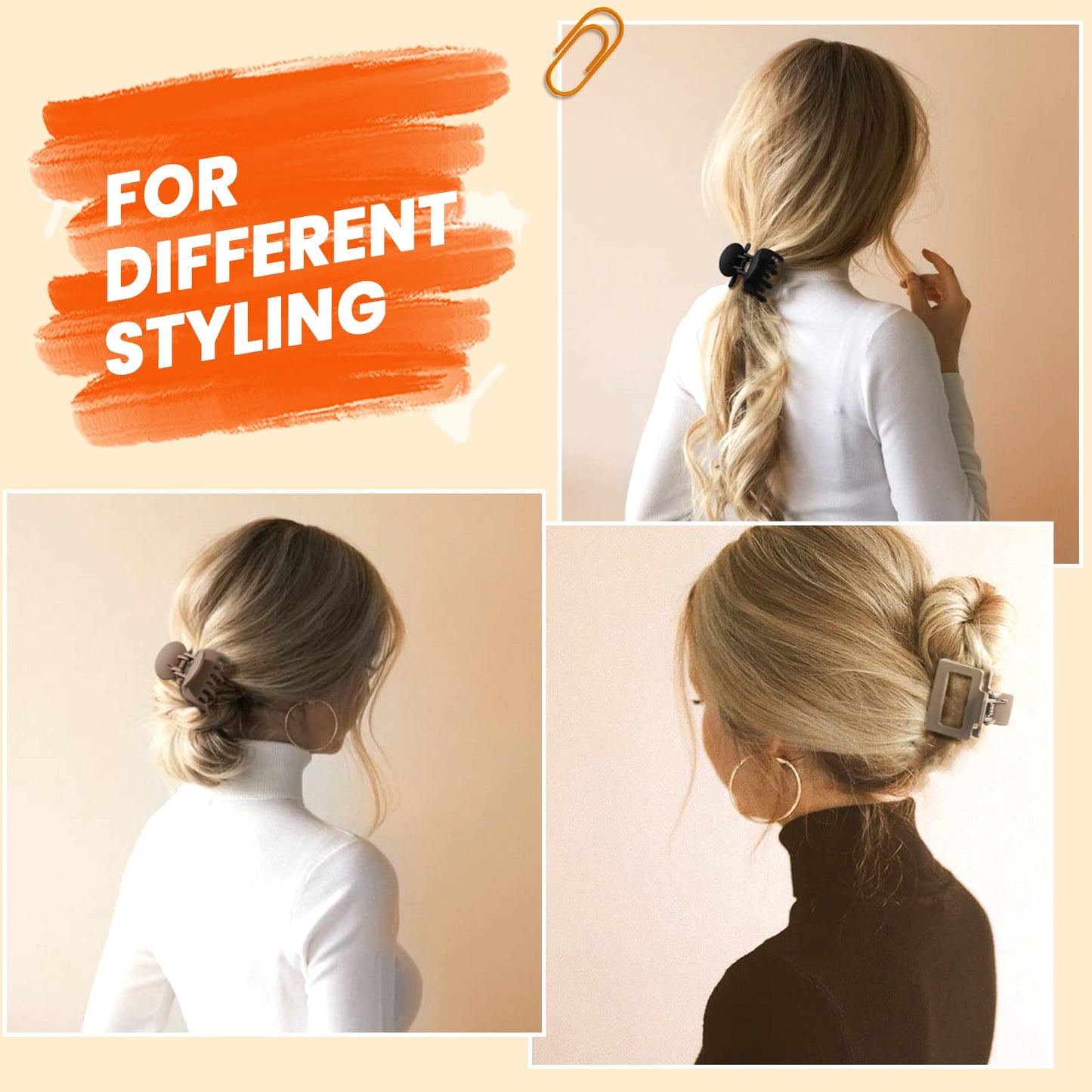 DEPOKA Matte Hair Claw Clips for Women & Girls – Rectangle & Double Row Small Clips for Thin to Medium Hair – Nonslip Jaw Clips (4 Pack: Beige, Khaki, Brown, Black)