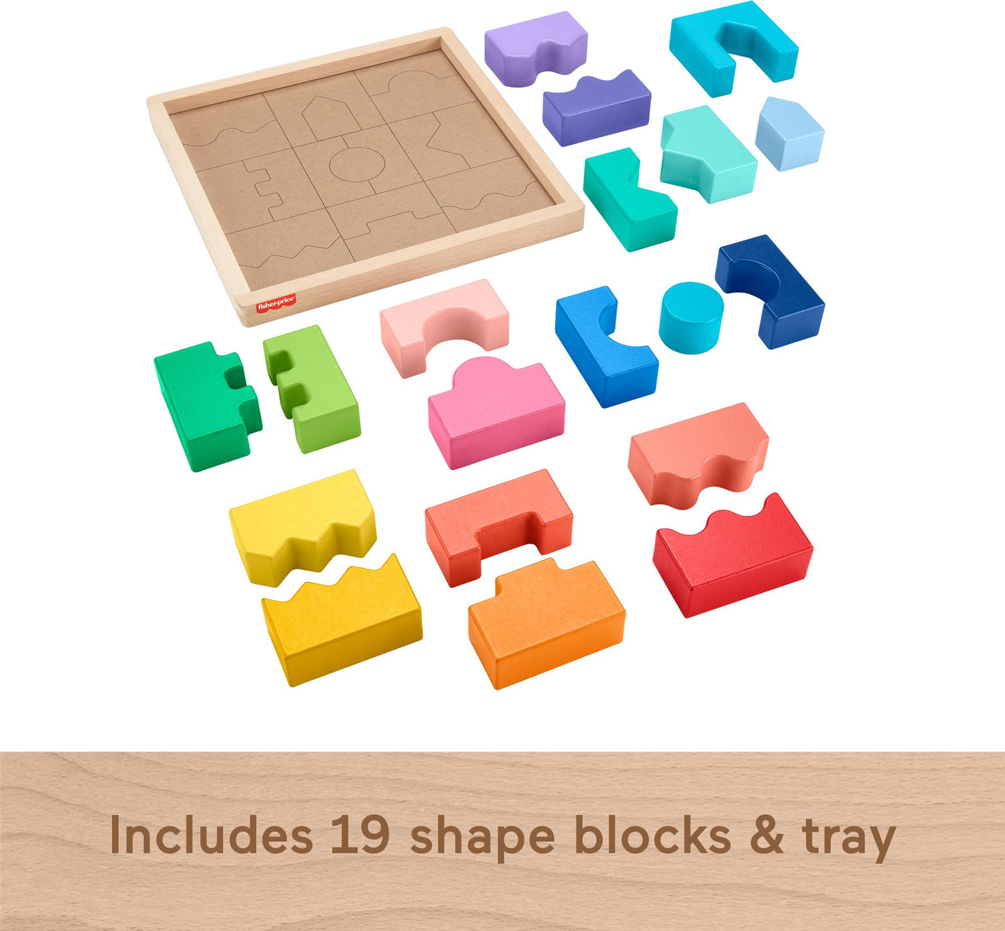 Fisher-Price Wood Toddler Toy Interlocking Blocks Stacking Jigsaw Puzzle with 20 Wooden Pieces for Kids Ages 18+ Months