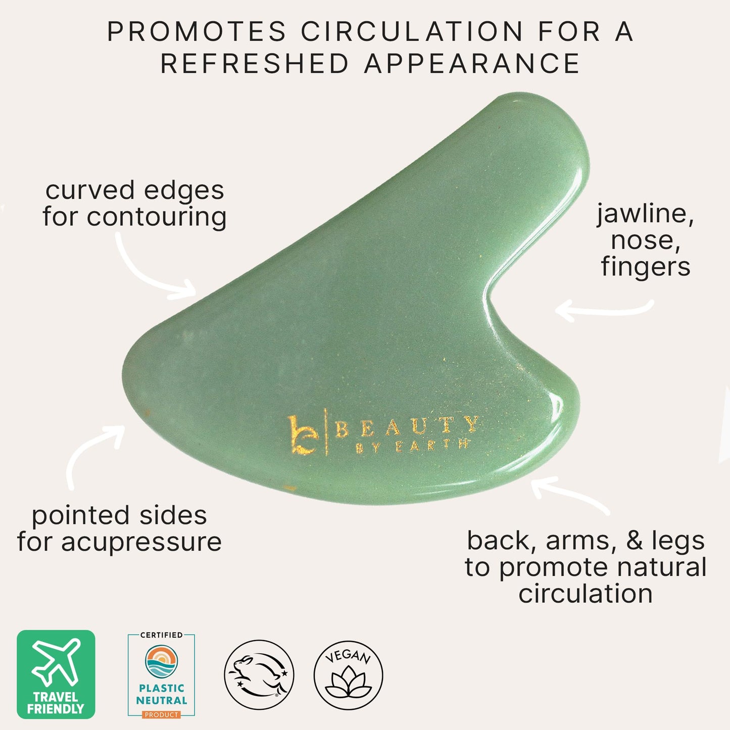 Beauty by Earth Jade Gua Sha – Face Sculpting & Massage Tool, Smooths Wrinkles, Jaw Massager, Ideal Gift for Women & Teens