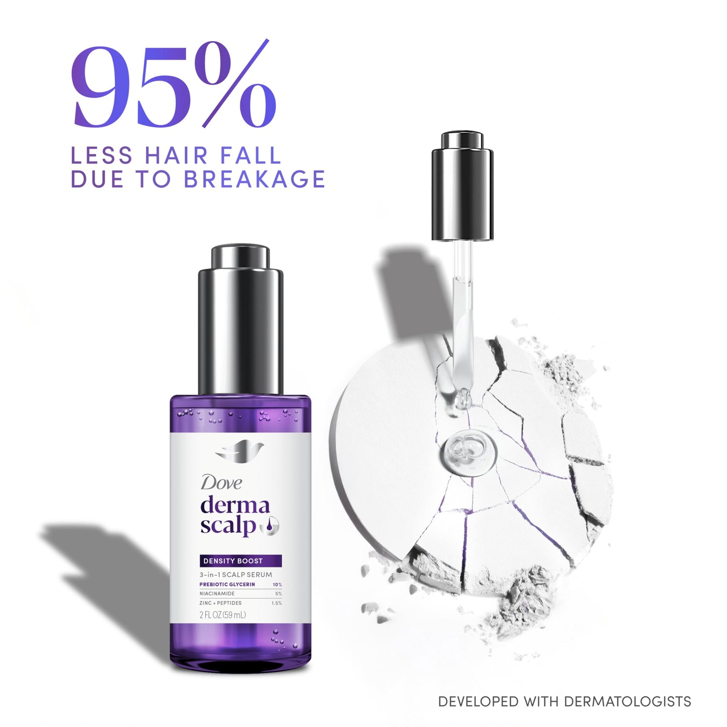 Dove Density Boost Scalp + Hair Therapy Serum, 2 oz | Restores Visible Fullness & Strength | Clinically Proven Hair Thickening Formula