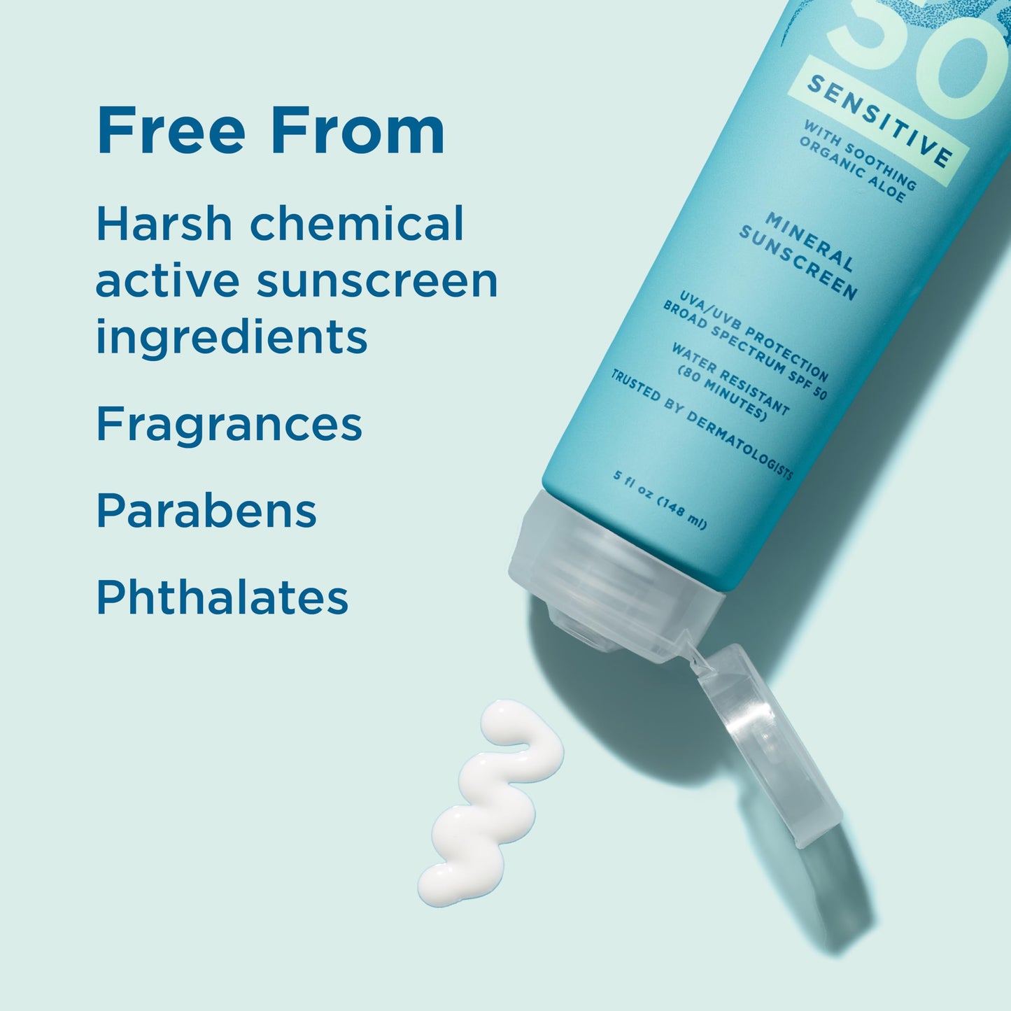 Blue Lizard Sensitive Mineral Sunscreen SPF 50+ with Zinc Oxide, Water Resistant, Fragrance-Free, Smart Cap, Unscented 5 fl oz