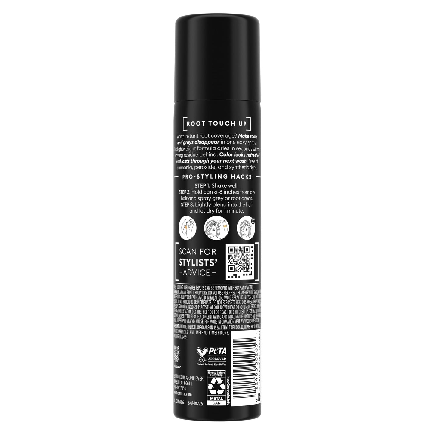 TRESemmé Root Touch-Up Temporary Black Hair Hair Color Touch-Up Spray, Ammonia-free, Peroxide-free Root Cover-Up Spray 2.5 oz